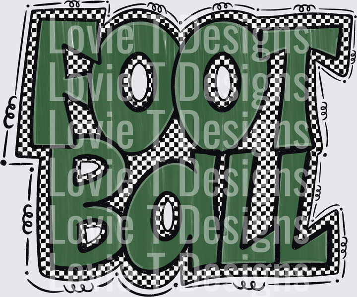 Preppy Football Green and Black Checkered Bold Bubble Letter Typography football DTF transfer design