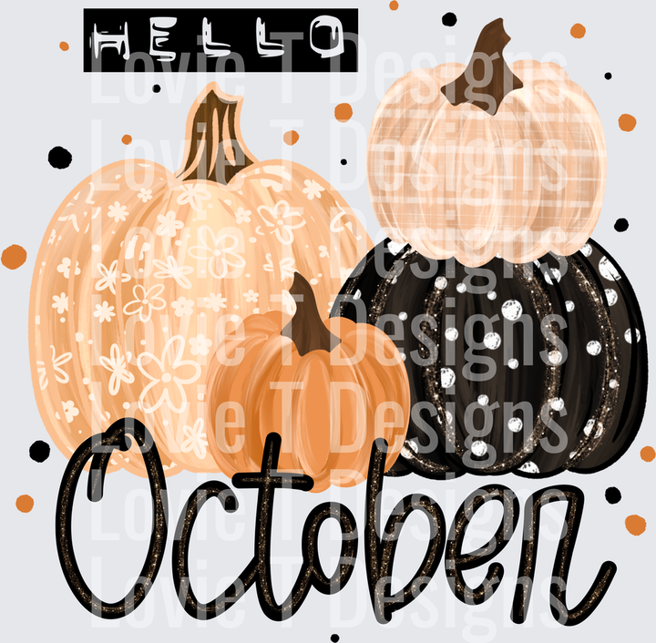 Hello October Pumpkins fall DTF transfer design