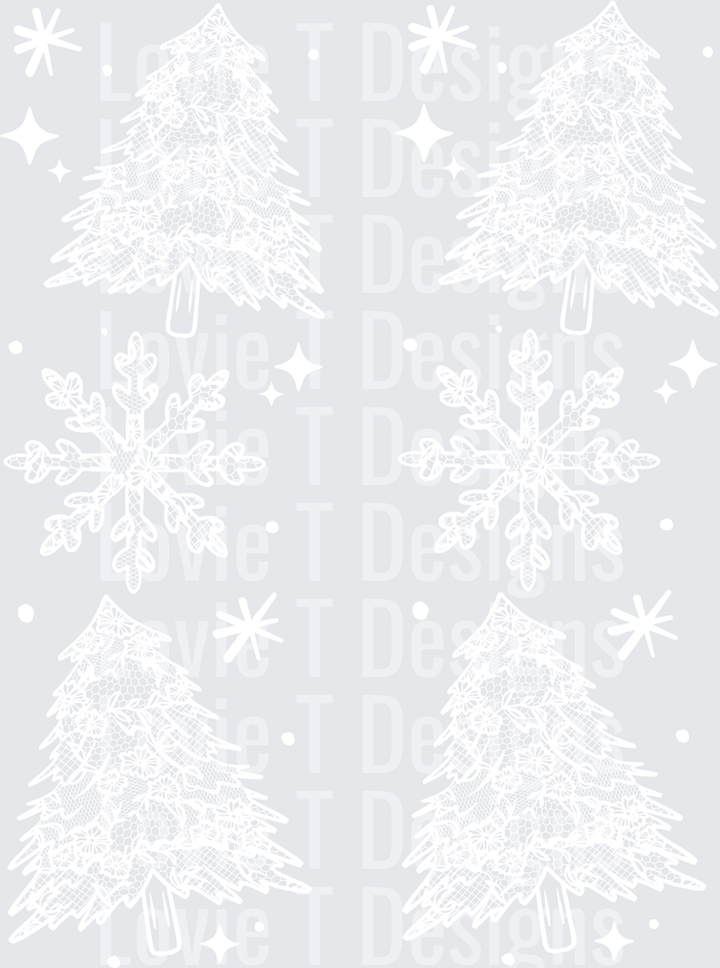 Merry Christmas Lace Tree Sleeve (White) DTF transfer design