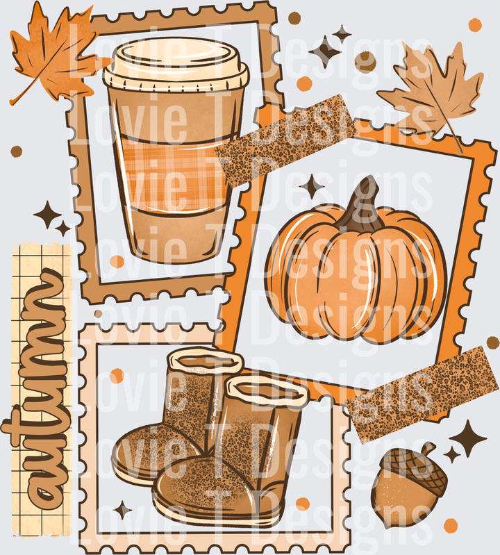 Autumn Stamp Collage fall DTF transfer design
