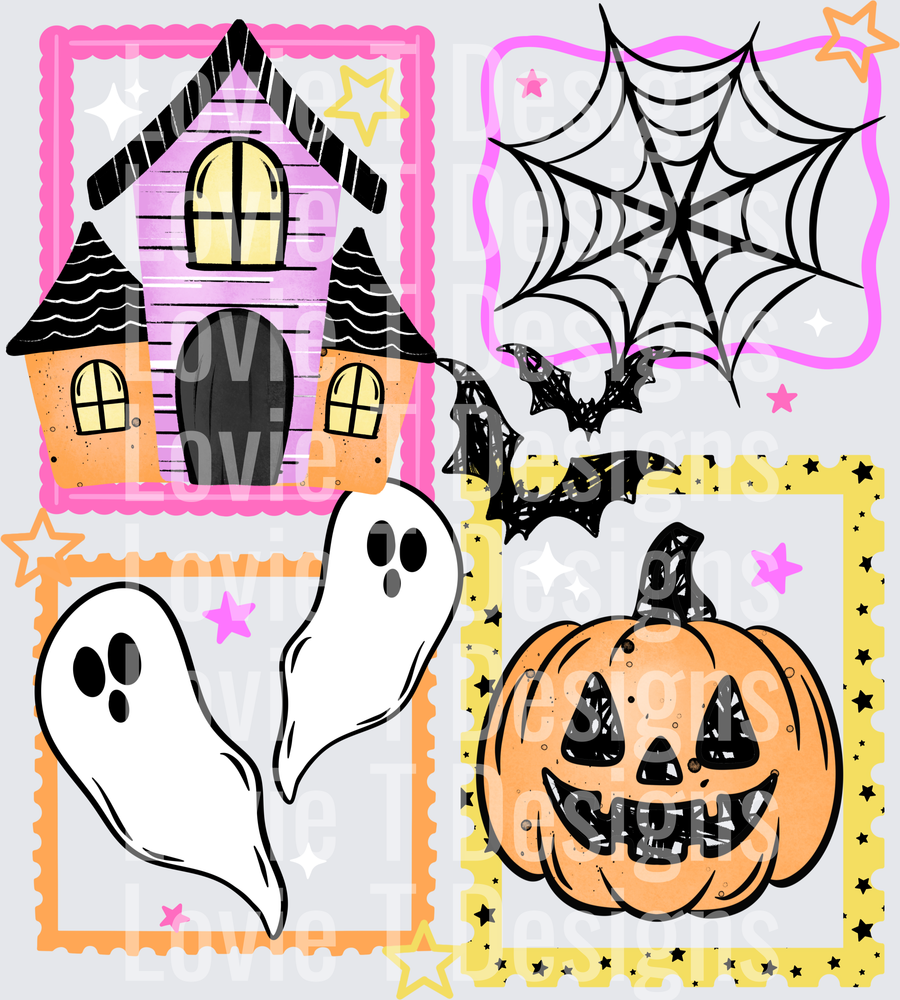 Haunted House Stamps Halloween DTF transfer design