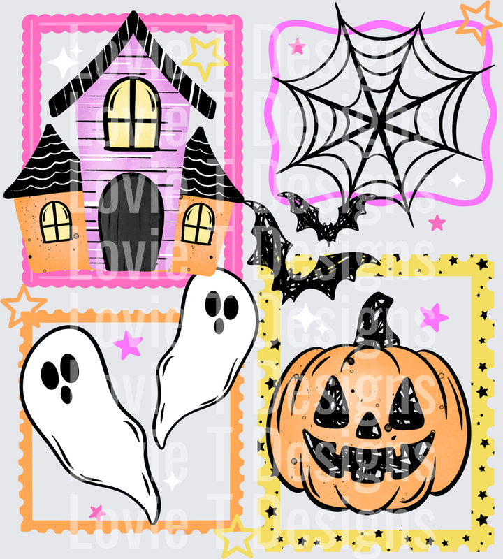 Haunted House Stamps Halloween DTF transfer design