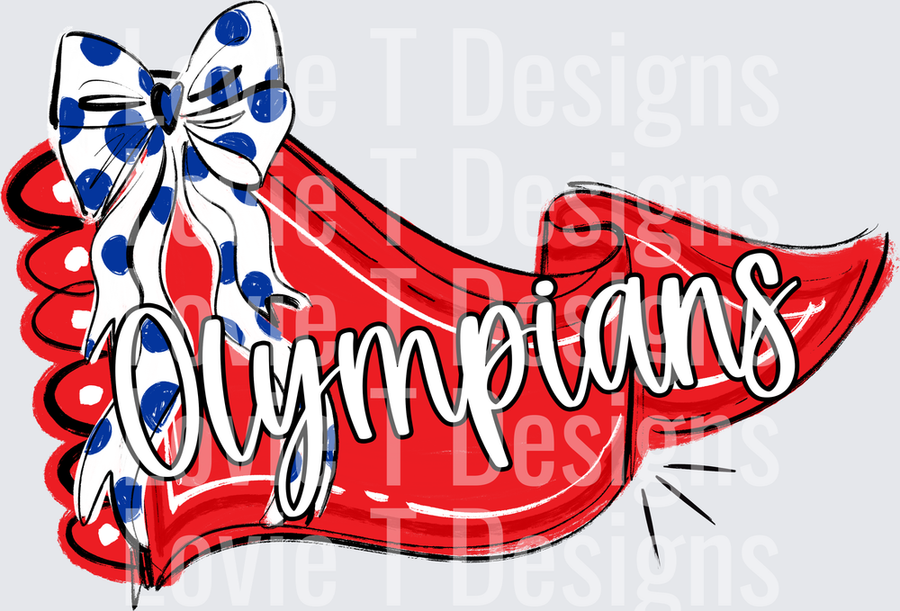 OLYMPIANS RED PENNANT WITH ROYAL BLUE BOW