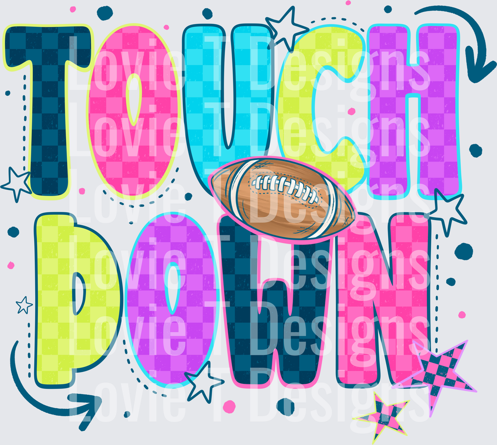 TOUCHDOWN COLORFUL football DTF transfer design