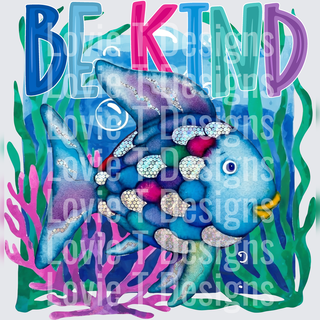 Be Kind Rainbow Fish Glitter Scales Underwater Seaweed – DTF Transfer – product image