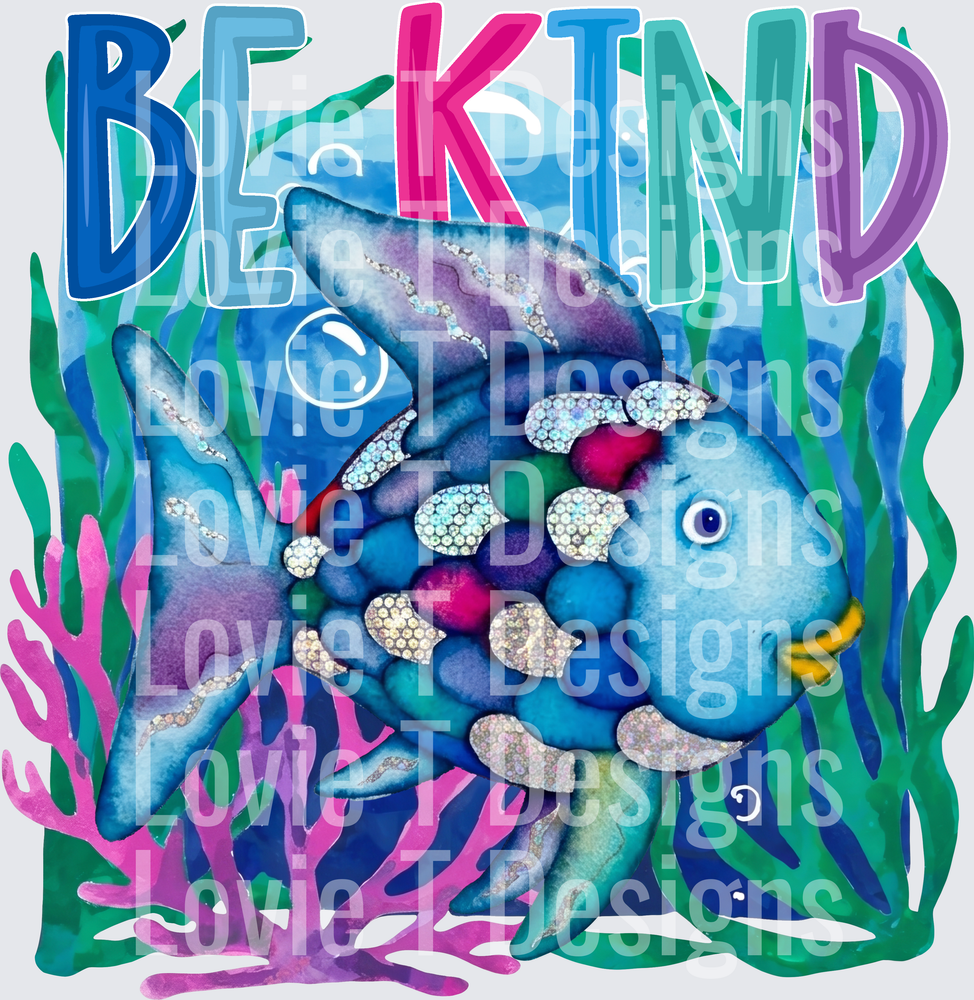 Be Kind Rainbow Fish Glitter Scales Underwater Seaweed