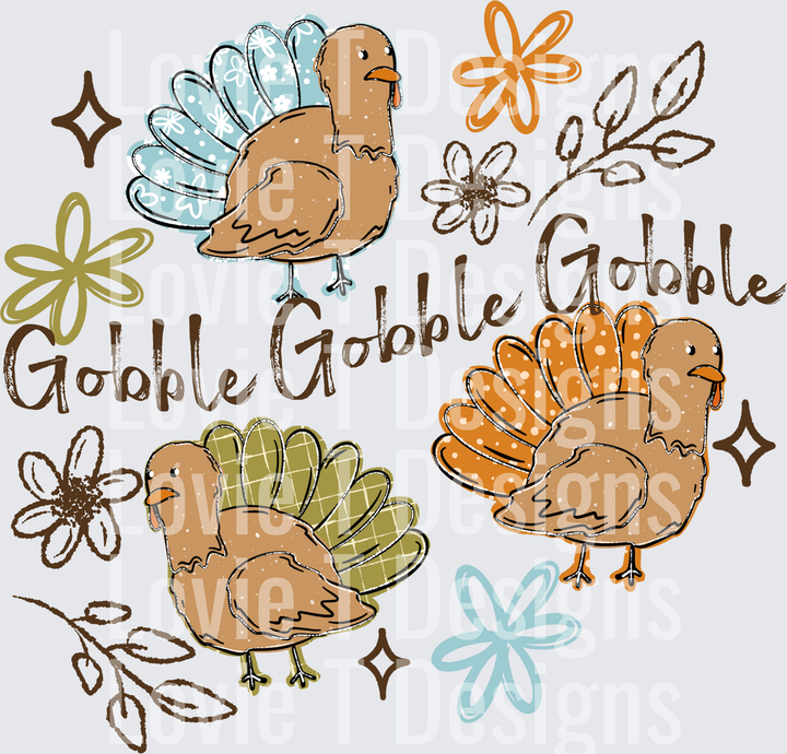 Gobble Gobble Turkeys DTF transfer design