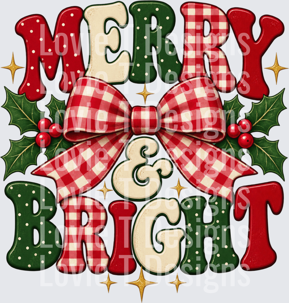 Merry and Bright Plaid Bow DTF transfer design