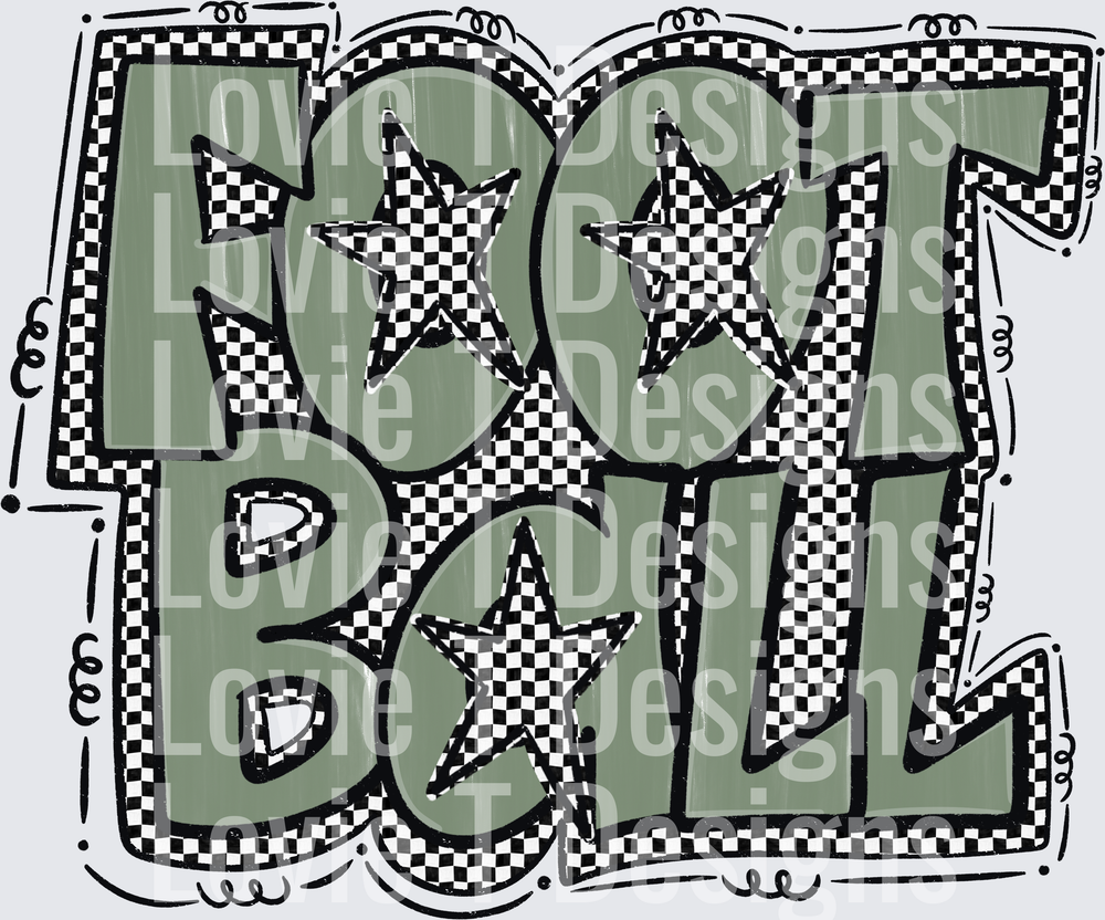 Preppy Star Football Retro Checkered Bold Graffiti Style Football Lettering with Stars