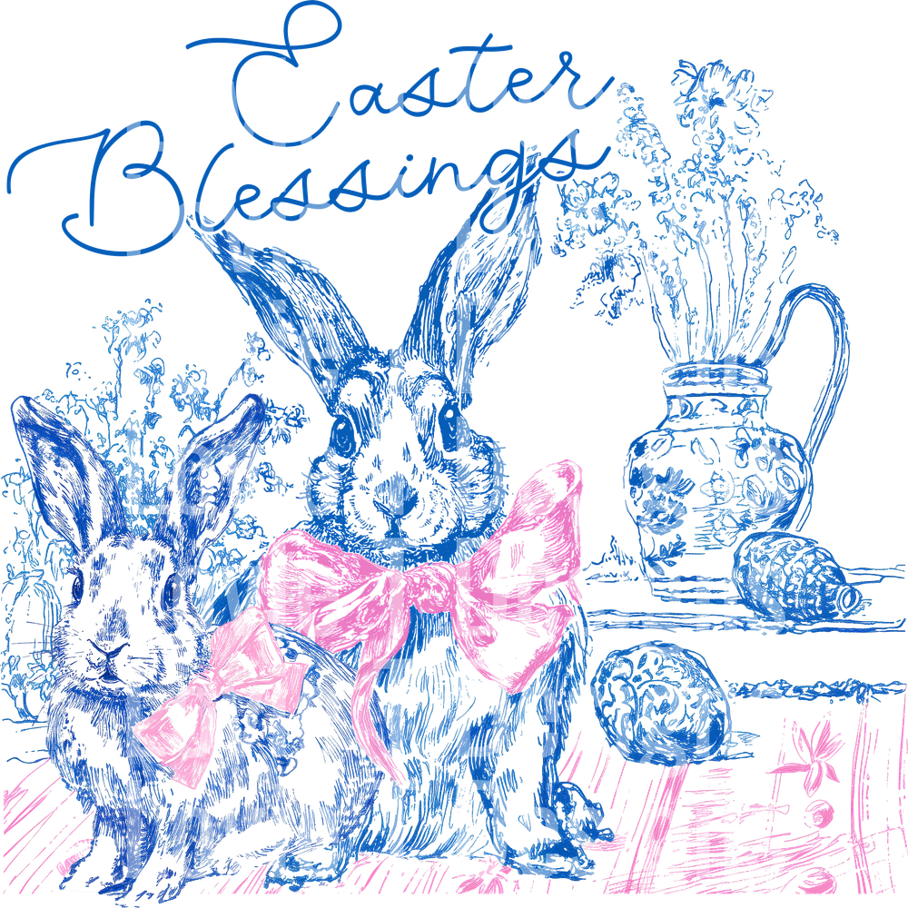 EASTER BLESSINGS TOILE BUNNIES NO WHITE