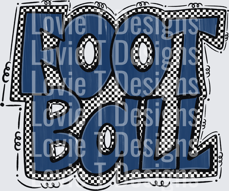 Preppy Football Navy Blue Bold Graffiti Bubble Letters Checkered Pattern