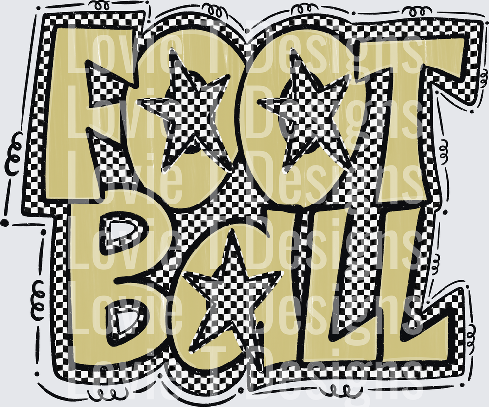 Preppy Star Football Gold and Black Checkered Bold Bubble Letter Typography with Stars