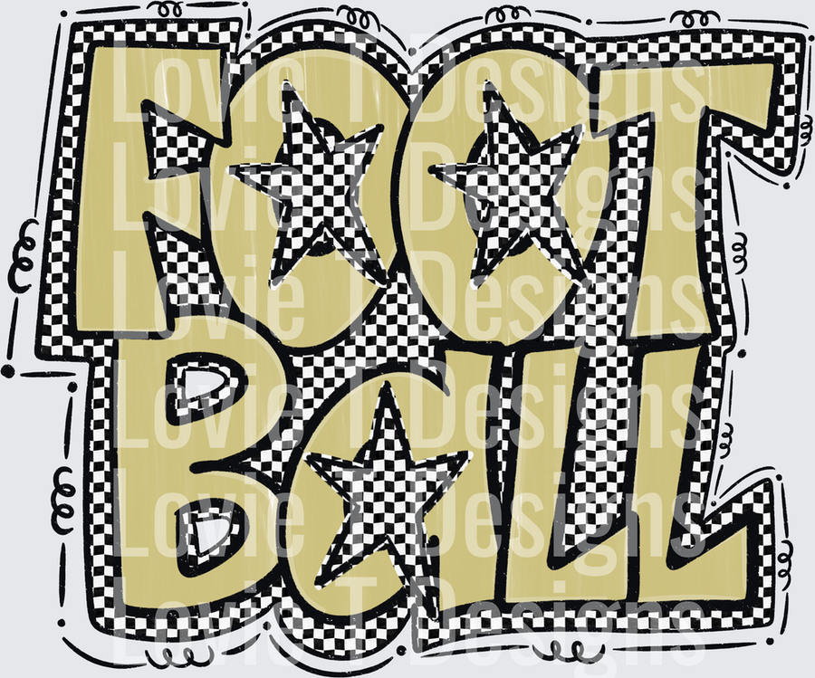 Preppy Star Football Gold and Black Checkered Bold Bubble Letter Typography with Stars