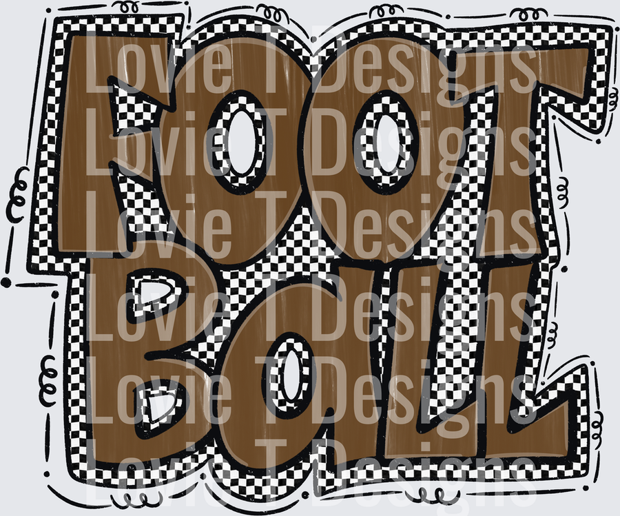 Preppy Football Bold Brown Checkered Block Letter Typography with Whimsical Doodle Border