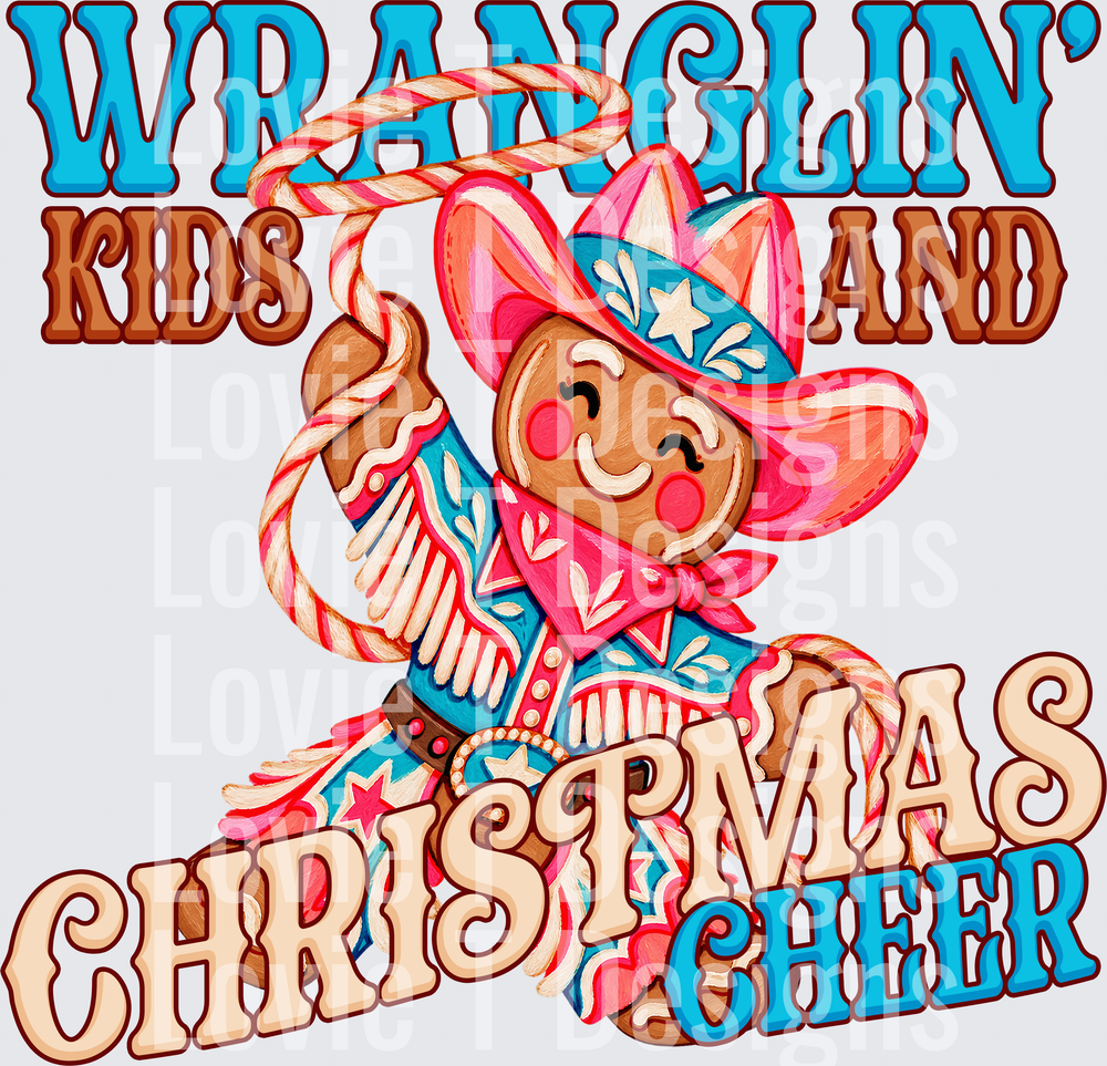 Wranglin' Kids and Christmas Cheer DTF transfer design