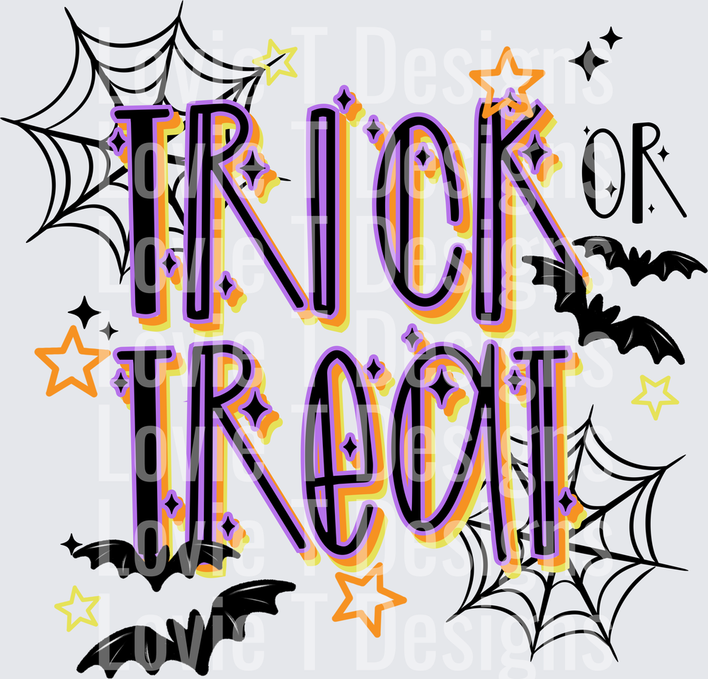 Trick or Treat Black Halloween DTF transfer design