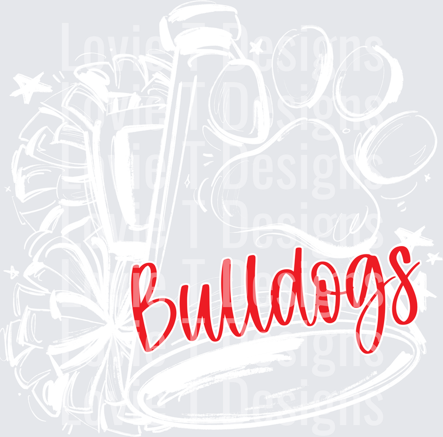 BULLDOGS WHITE SKETCHY MEGAPHONE AND PAW PRINT