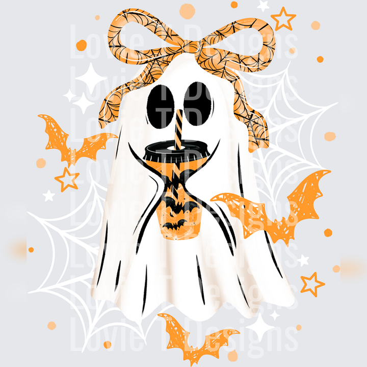 Bat Coffee Ghostie White – DTF Transfer – product image