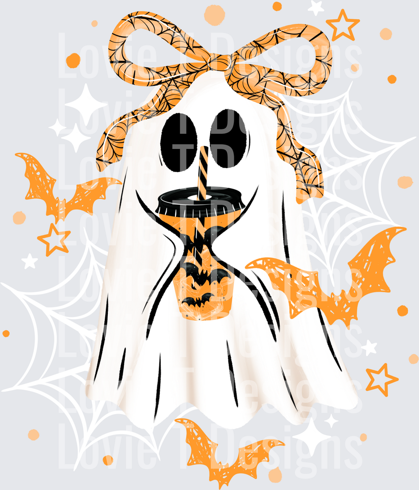 Bat Coffee Ghostie White Halloween DTF transfer design