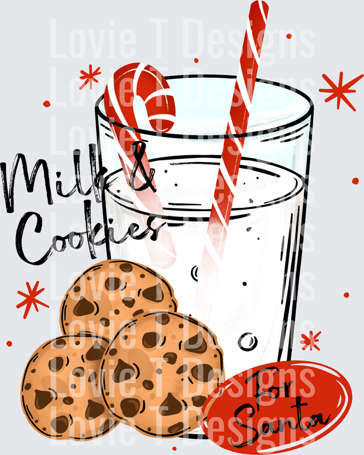 Milk & Cookies Candy Cane Glass DTF transfer design