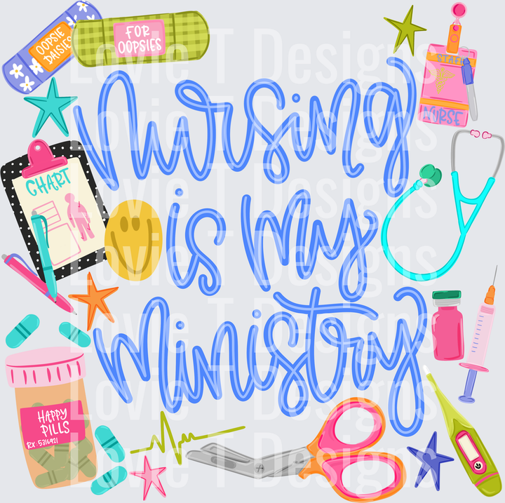 Nursing Is My Ministry nurse DTF transfer design