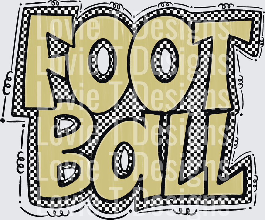 Preppy Football Bold Gold Checkered Block Letter Typography with Doodle Border