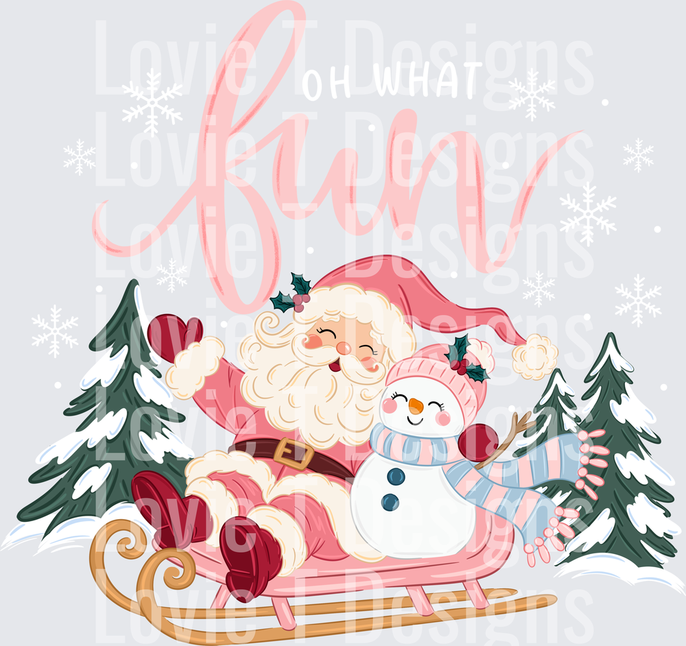 Oh What Fun Pink Santa Sleigh DTF transfer design