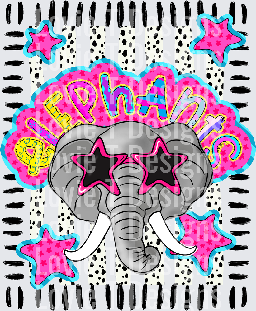 DOODLE STAR SUNGLASSES ELEPHANT mascot DTF transfer design