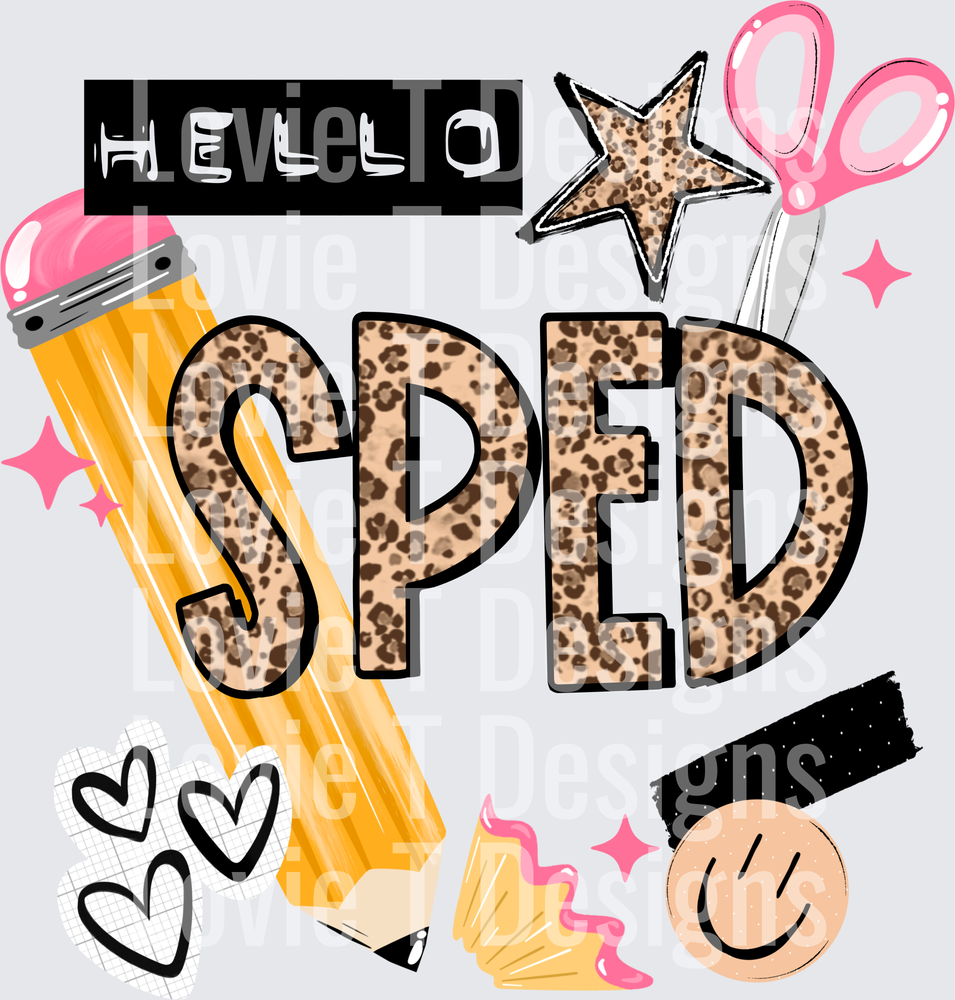 A Hello SPED back to school DTF transfer design
