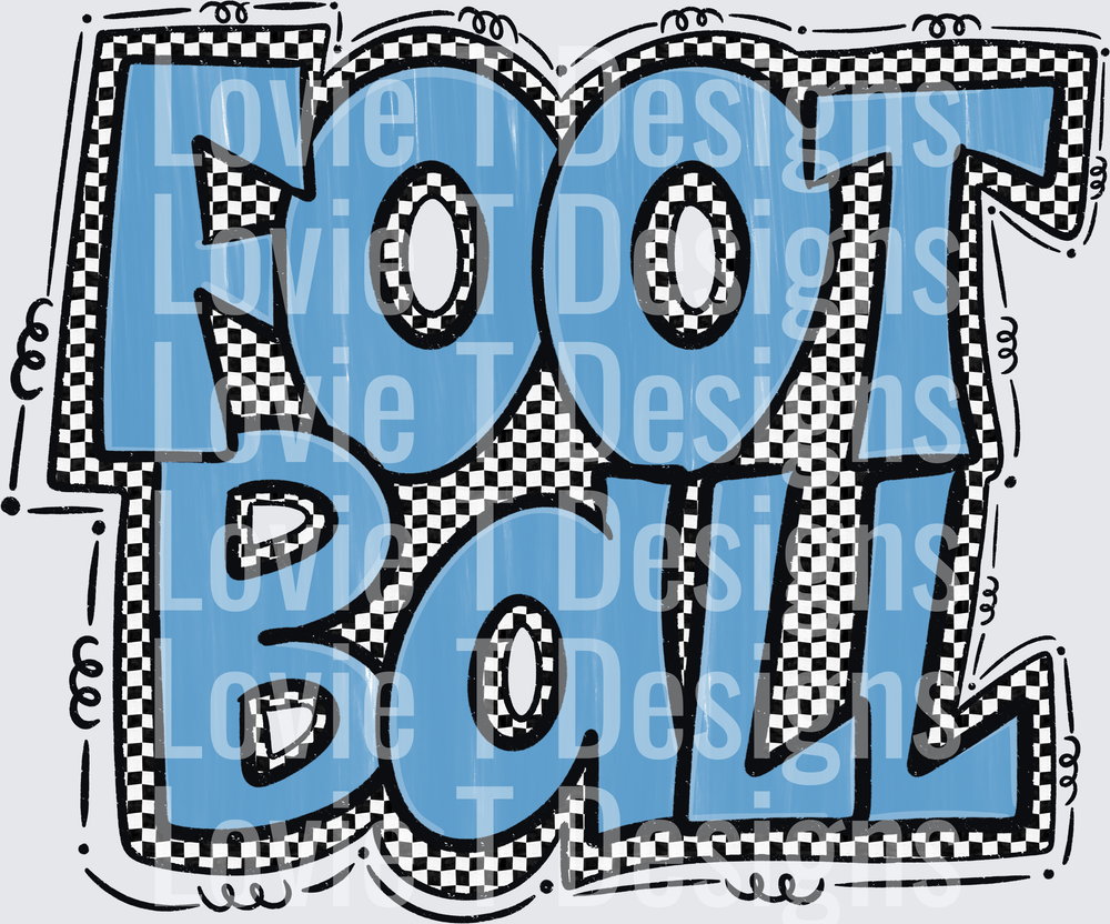 Preppy Football Blue Checkered Bold Graffiti Typography with Doodle Border