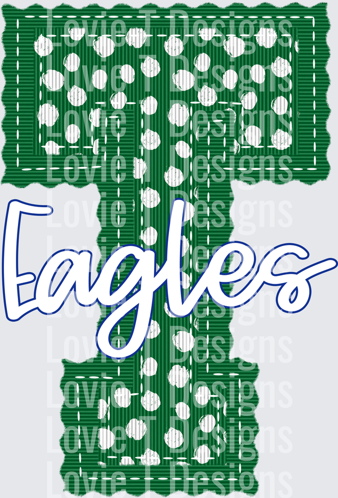 LETTERMAN STITCH DOTS KELLY GREEN T EAGLES ROYAL BLUE OUTLINE