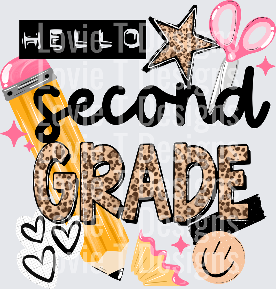 A Hello Second back to school DTF transfer design