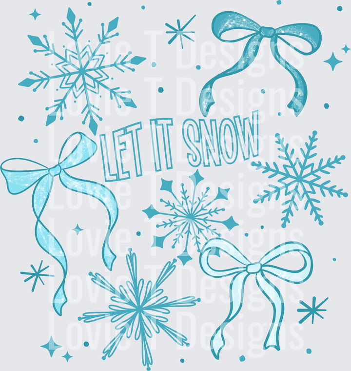 Let It Snow Blue Bows DTF transfer design