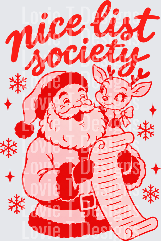 Nice List Society DTF transfer design
