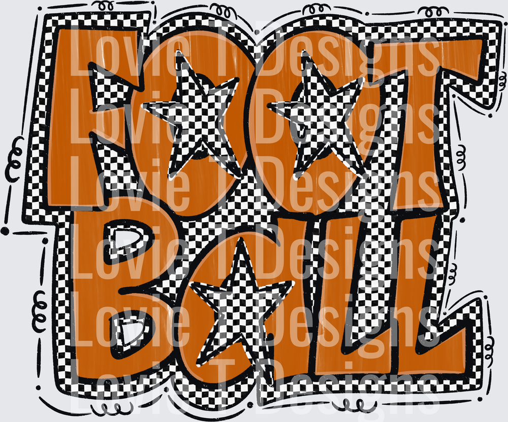 Preppy Star Football Bold Orange Grunge Checkered Typography with Stars