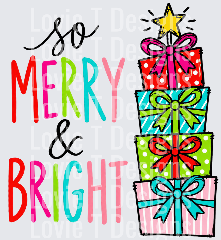 So Merry and Bright Gift Stack DTF transfer design
