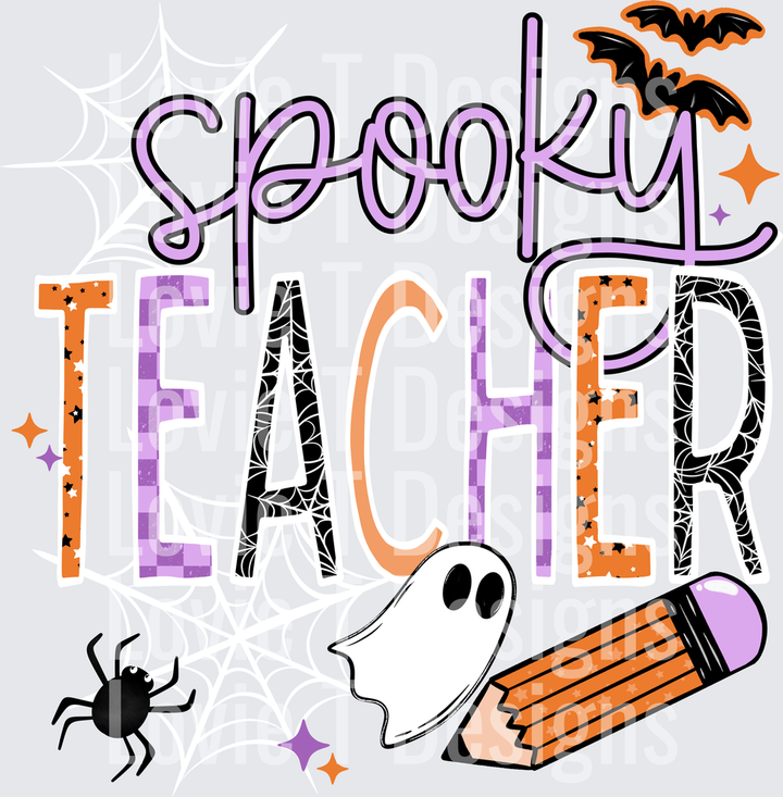 Spooky Teacher White Halloween DTF transfer design