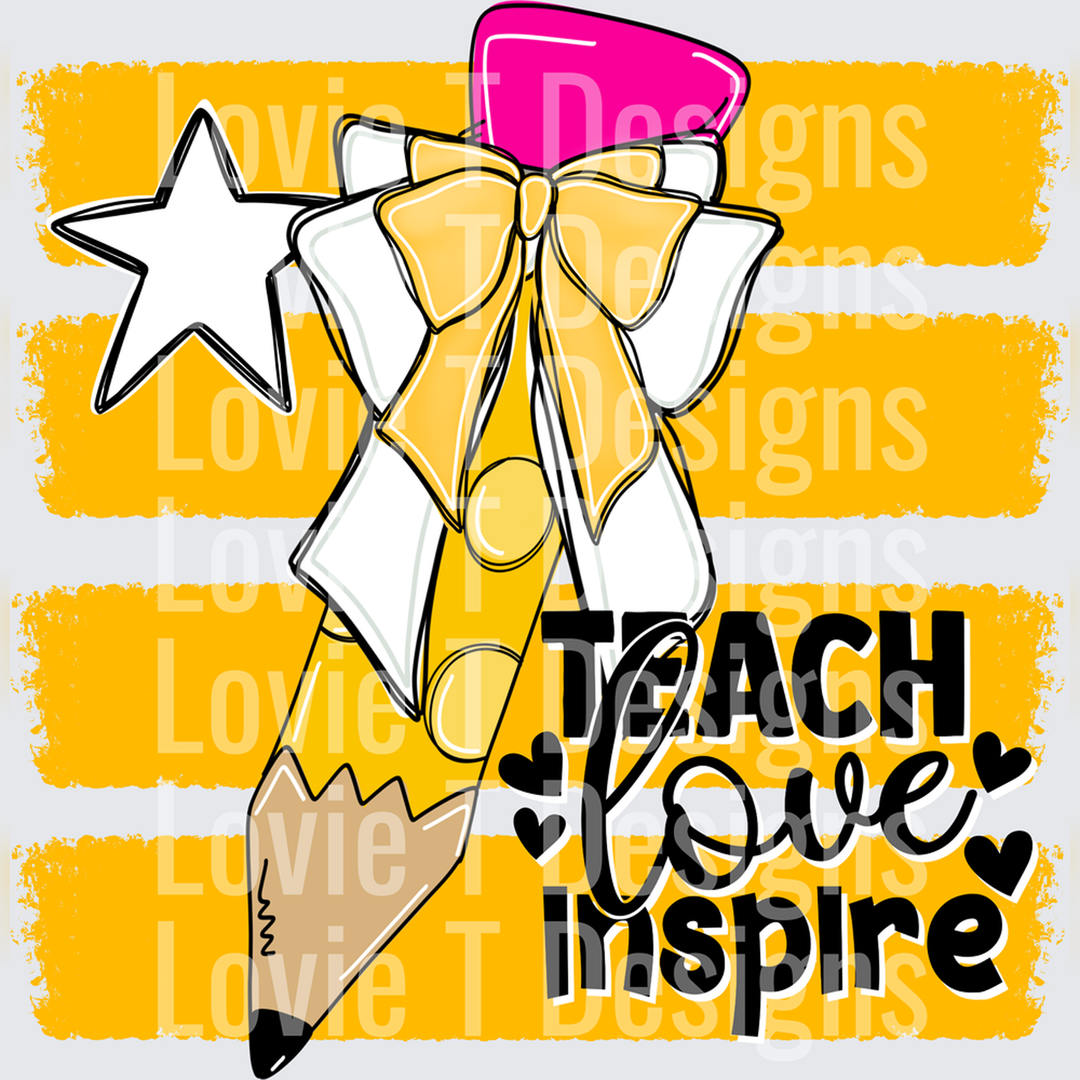 Teach Love Inspire Pencil Bow Yellow – DTF Transfer