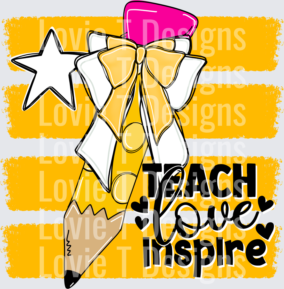 Teach Love Inspire Pencil With Bow and Star Teacher Design