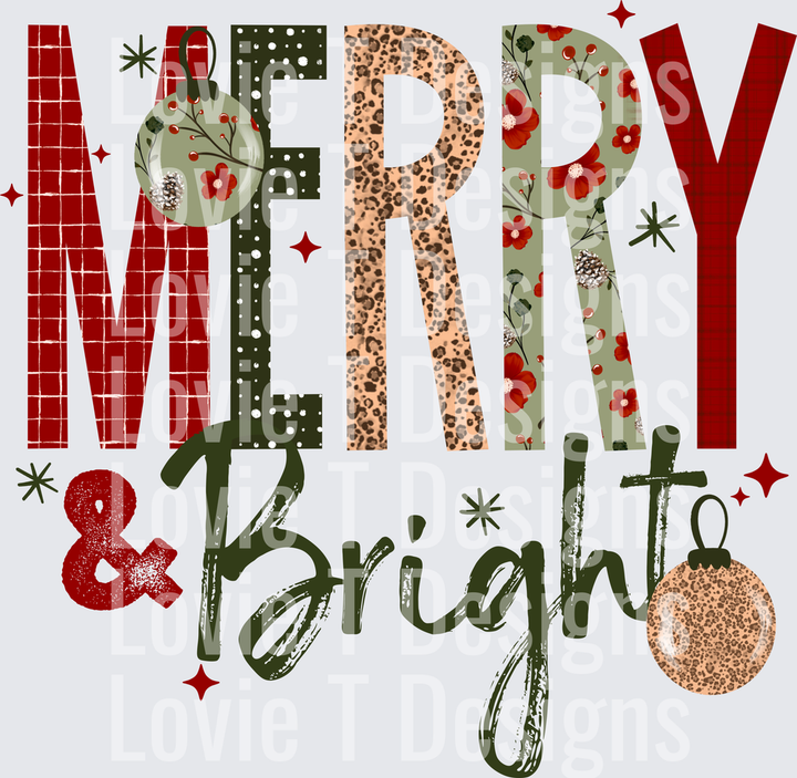 Merry & Bright (Red & Green) DTF transfer design