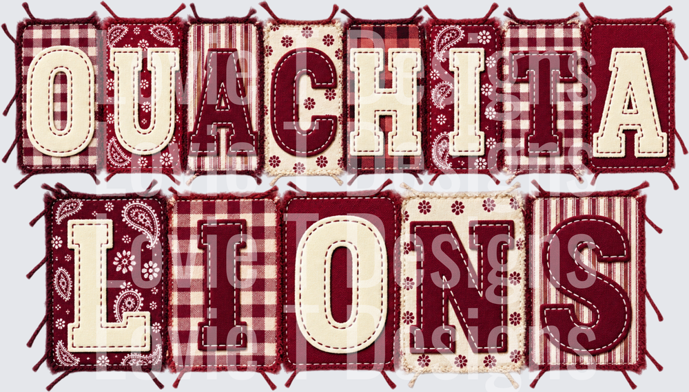 Ouachita Lions - Maroon and Cream Patchwork Varsity Lettering