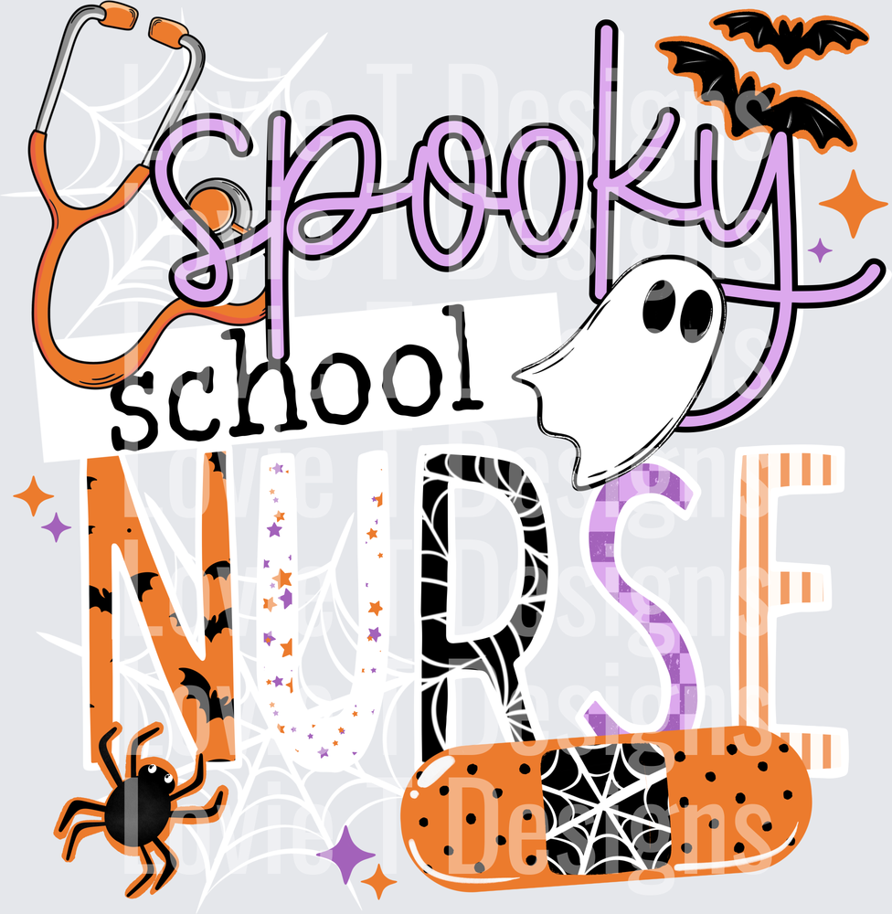 Spooky School Nurse White Halloween DTF transfer design
