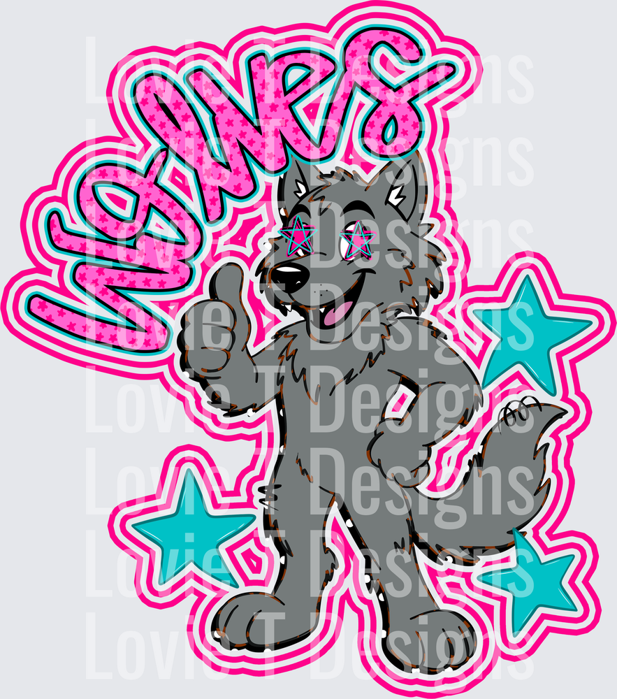 WOLVES PINK mascot DTF transfer design