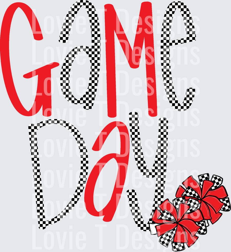 GAME DAY RED AND CHECKERS WITH RED POMS