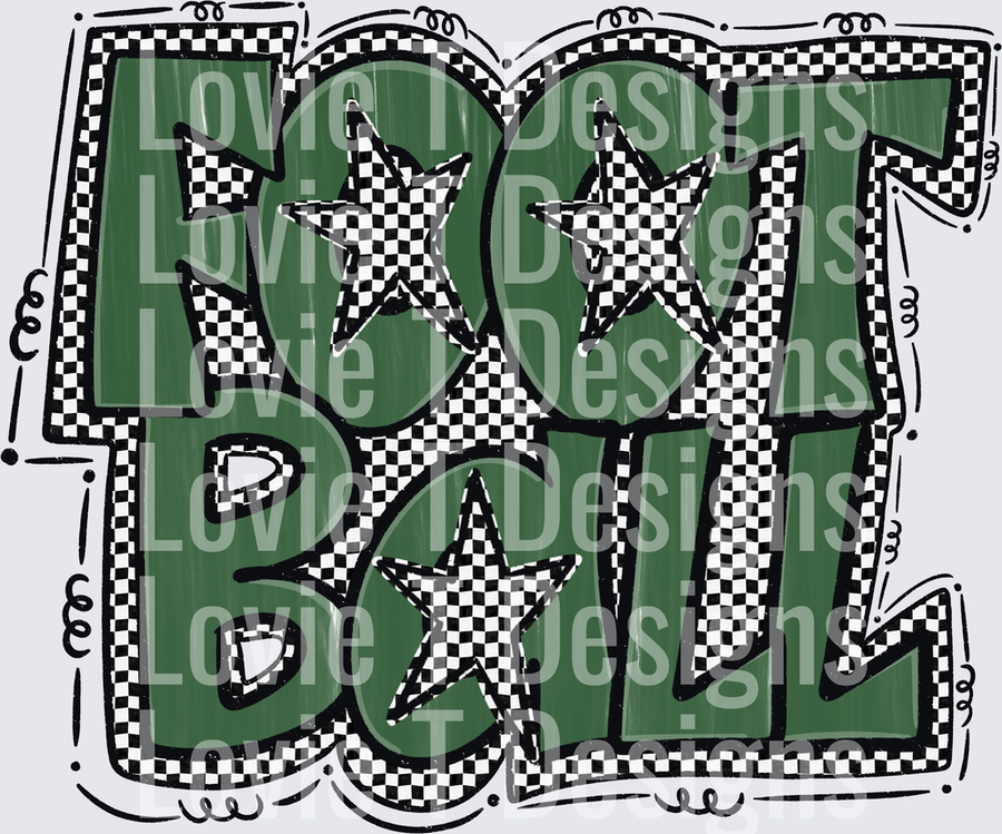 Preppy Star Football Green Checkered Bold Graffiti Block Letter Football Word Art with Stars