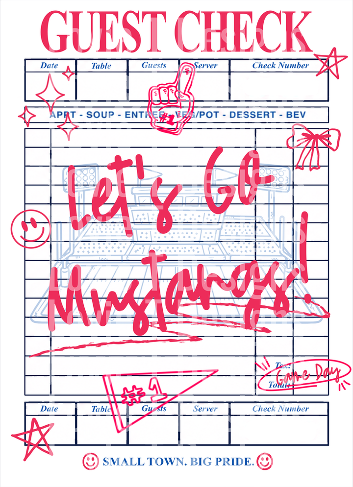 MUSTANGS GUESTCHECK mascot DTF transfer design