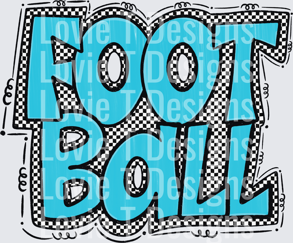 Preppy Football Bold Turquoise Blue Checker Pattern Graffiti Block Letter Graphic