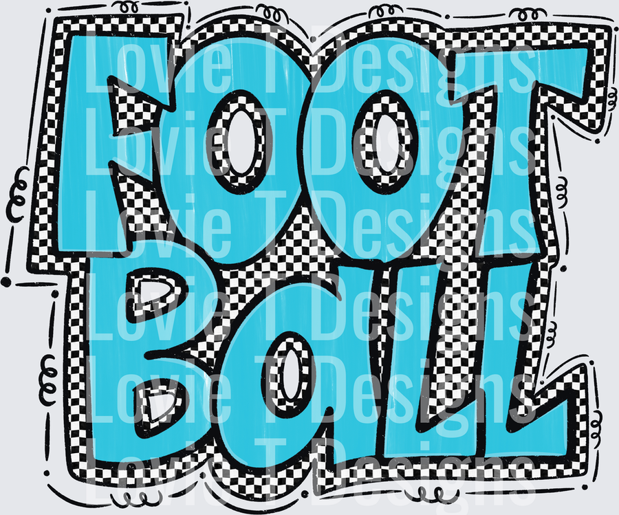 Preppy Football Bold Turquoise Blue Checker Pattern Graffiti Block Letter Graphic