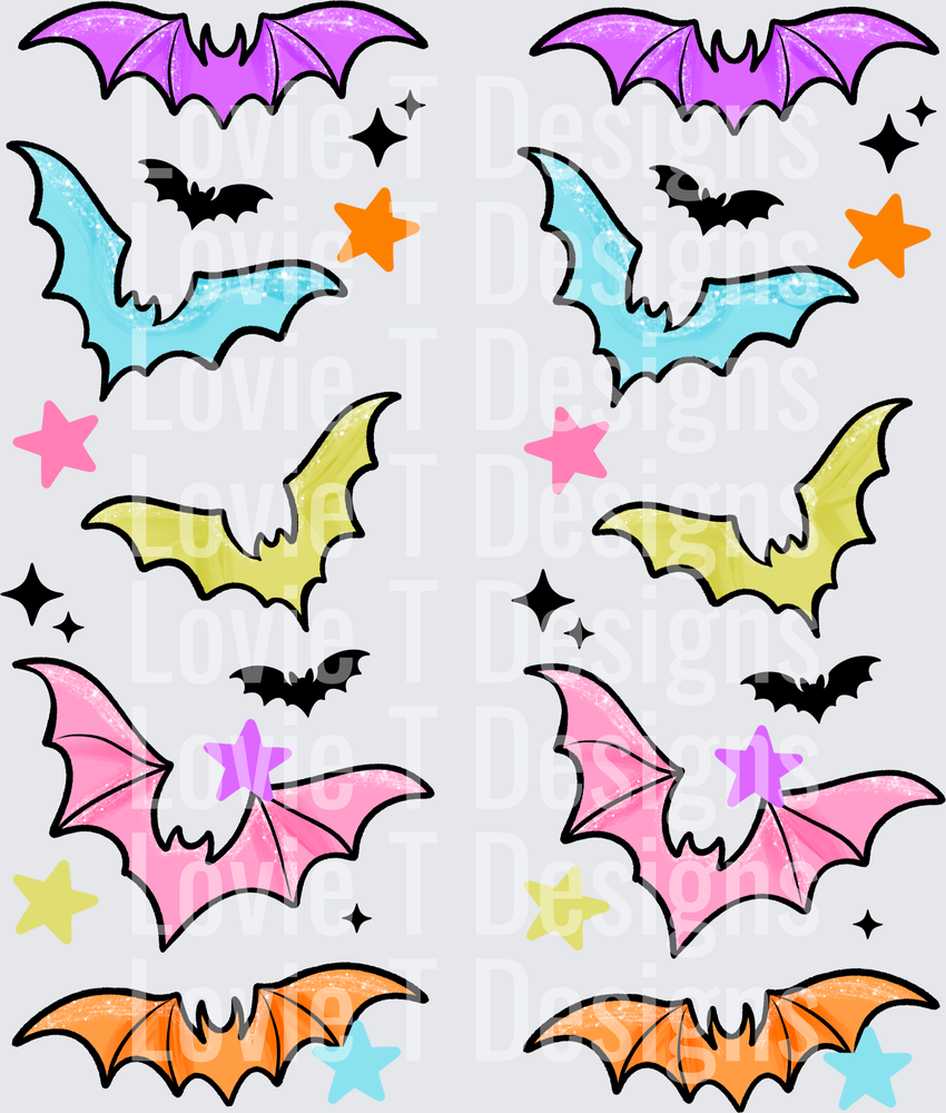 COLORFUL BATS SLEEVE (BLACK) Halloween DTF transfer design