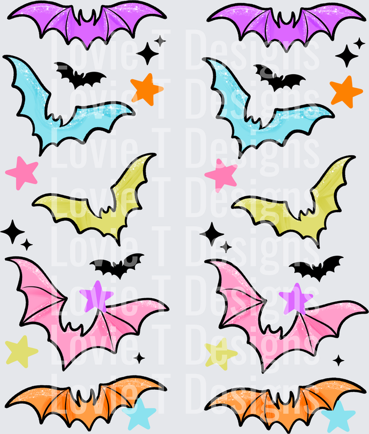 COLORFUL BATS SLEEVE (BLACK) Halloween DTF transfer design